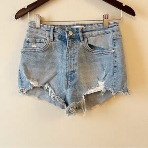 Zara High Rise Cut Off Jean Shorts Size 6 Distressed Light Blue Wash